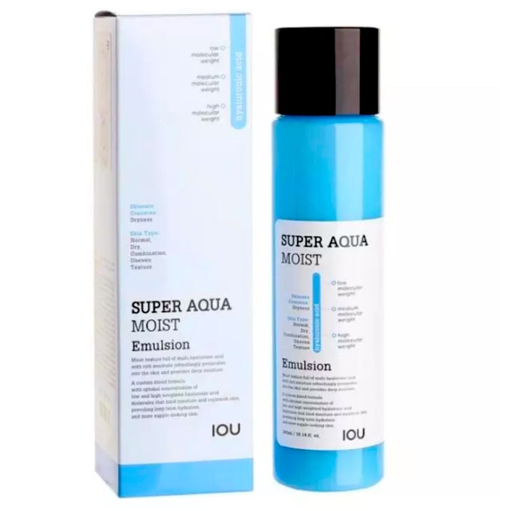 New IOU Super AQUA MOIST EMULSION 10.14 OZ Moisturizing K-Beauty Hyaluronic Acid